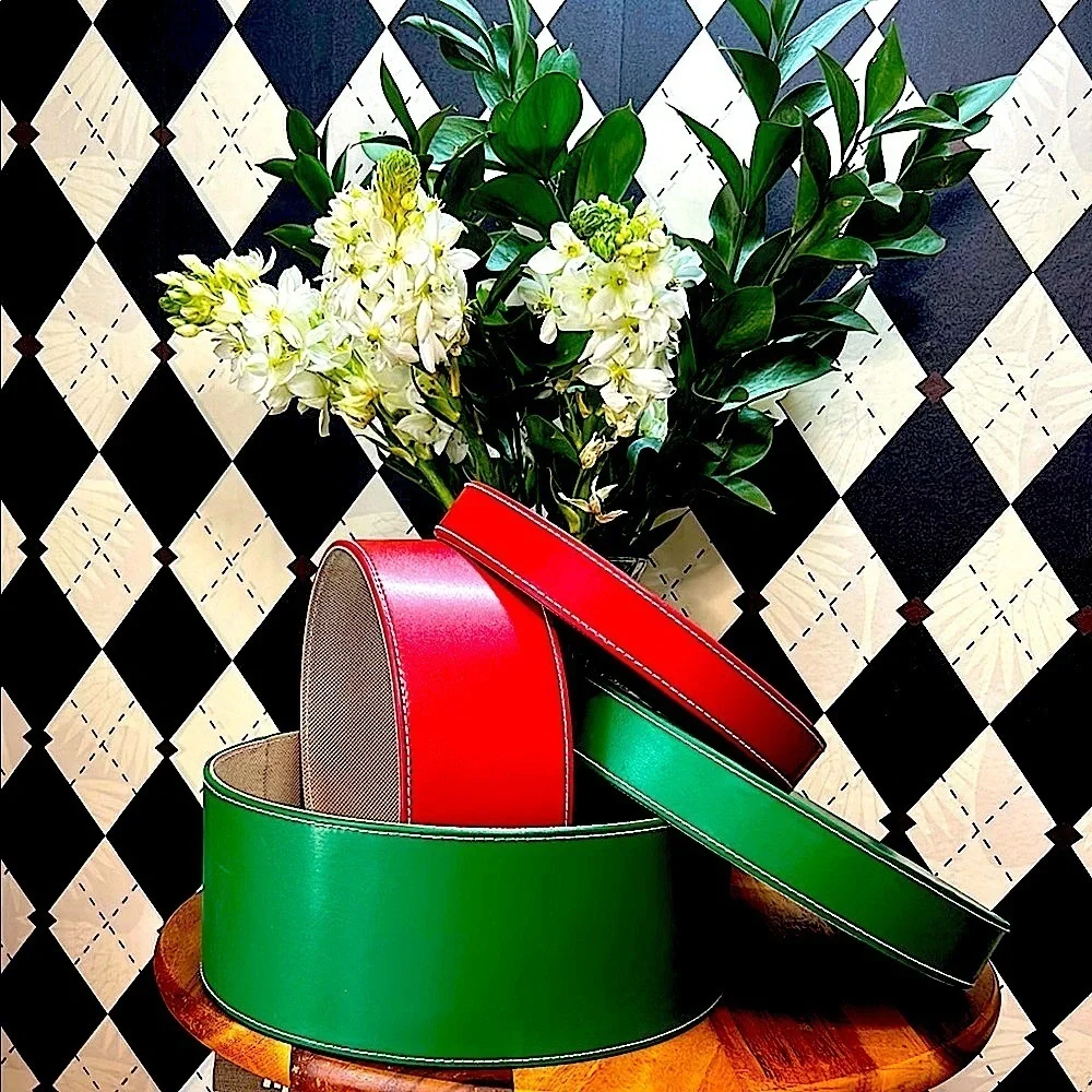 Nesting‎ Leather Boxes Set of 2 – Red & Green – Cylindrical Storage - Large
